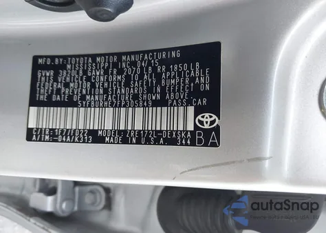 2015 Toyota Corolla S Plus from USA, damaged, VIN 5YFBURHE7FP305849